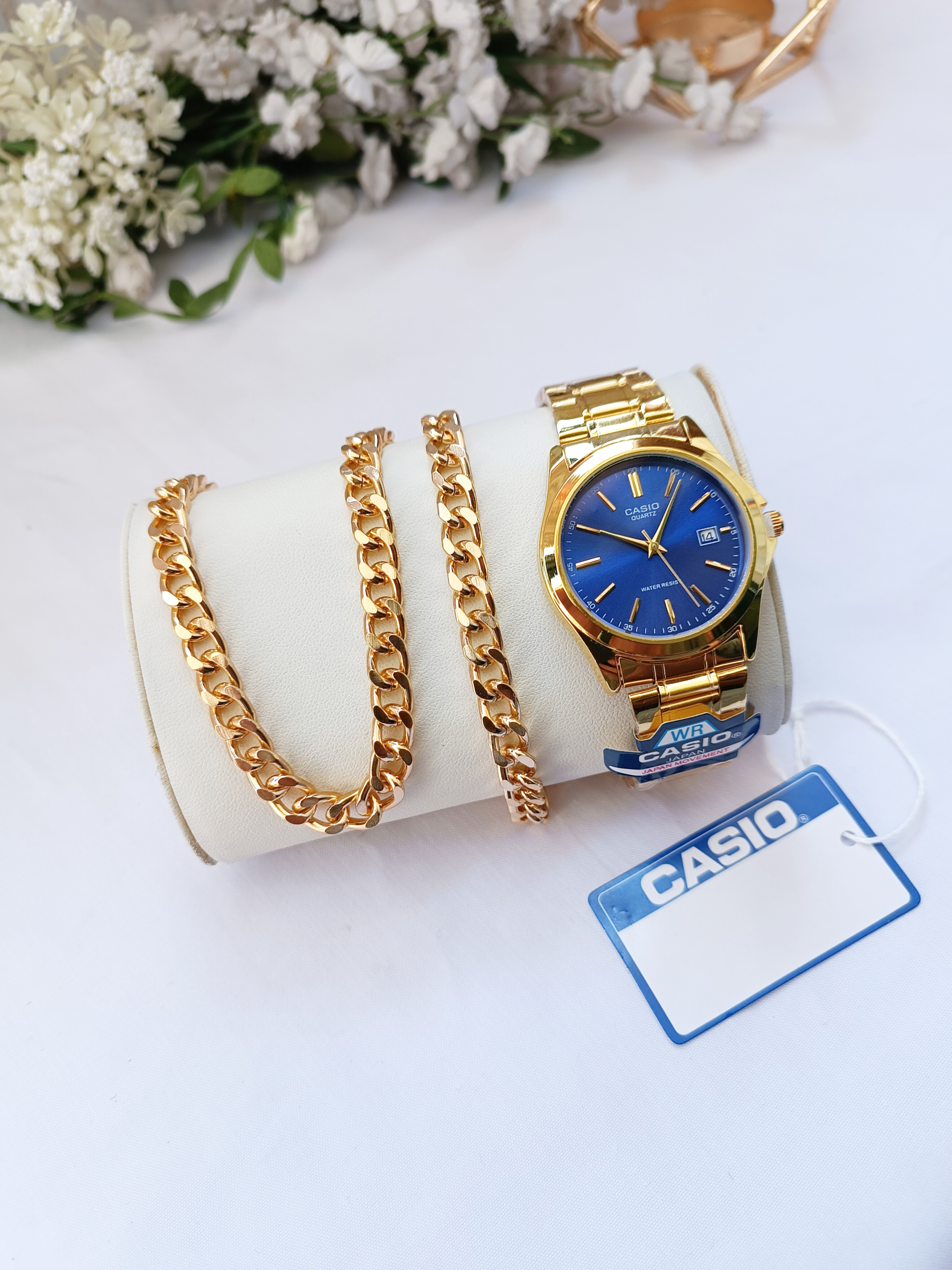ساعت کاسیو مردانه دستبند گردنبند ست کامل
